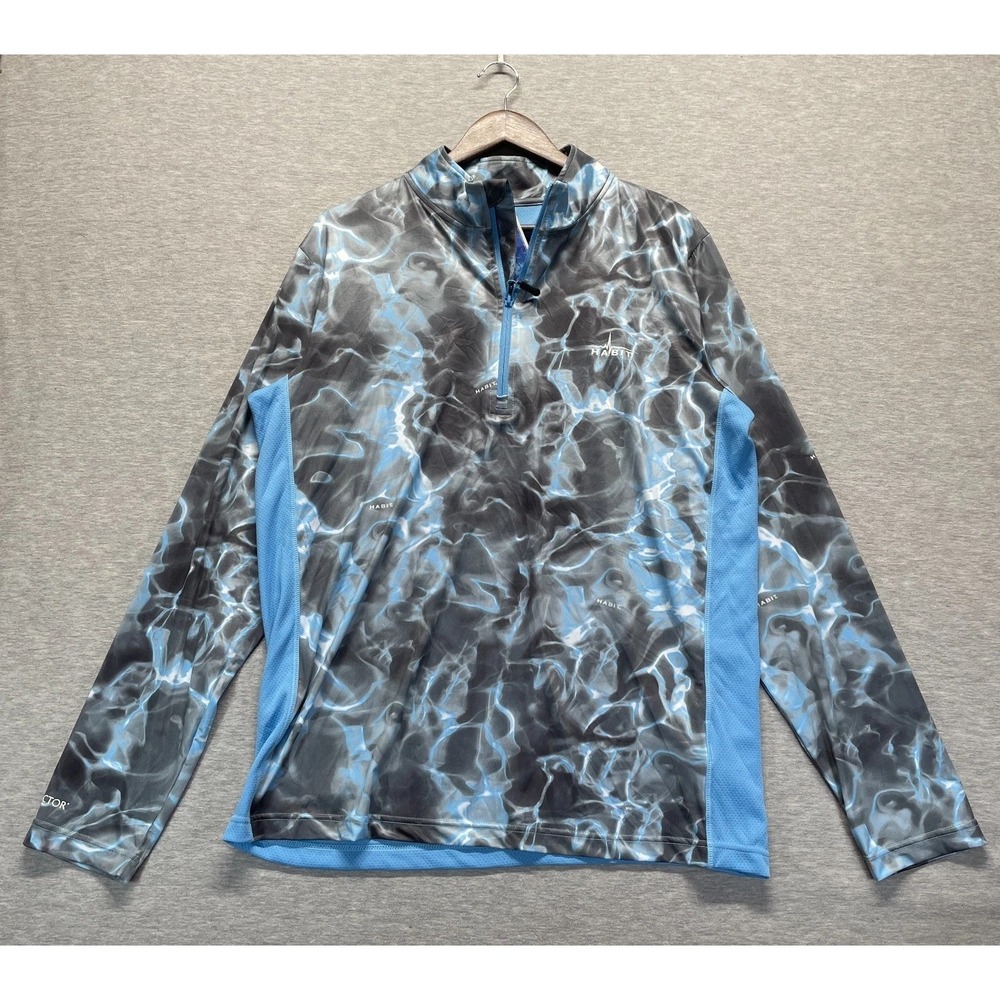 Habit Black Fork Mountain Trail 1/4 Zip Performance Shirt Men L Blue Habit Waves